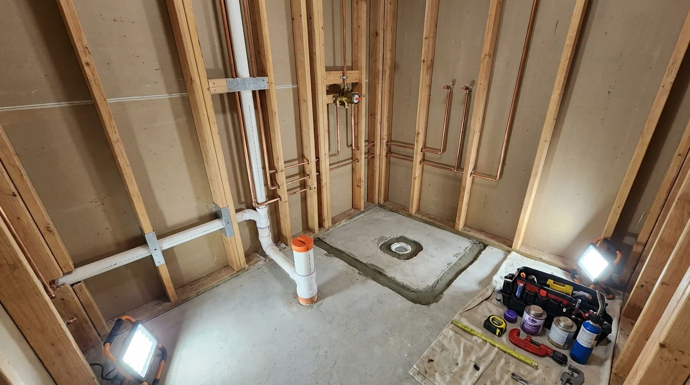 Bathroom rough-in plumbing during remodel by Johns Plumbing LLC in Caryville