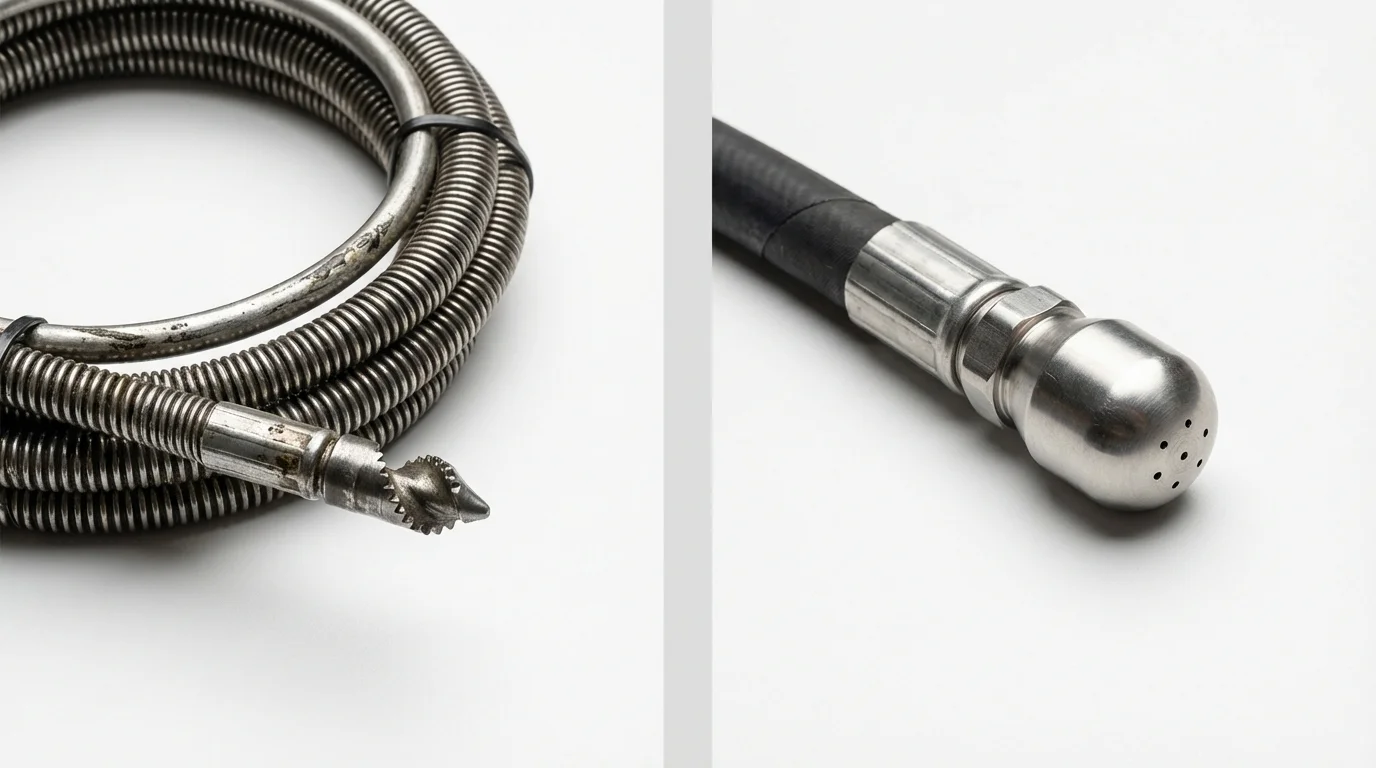 Drain snake cable and hydro jetting nozzle used for drain cleaning in Caryville, TN