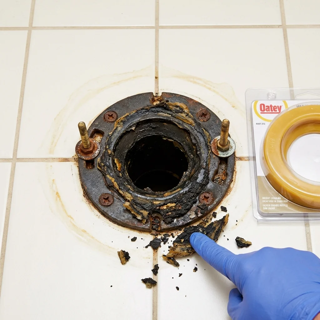 Failed wax ring showing water seepage at the base of a toilet in a Caryville, TN home