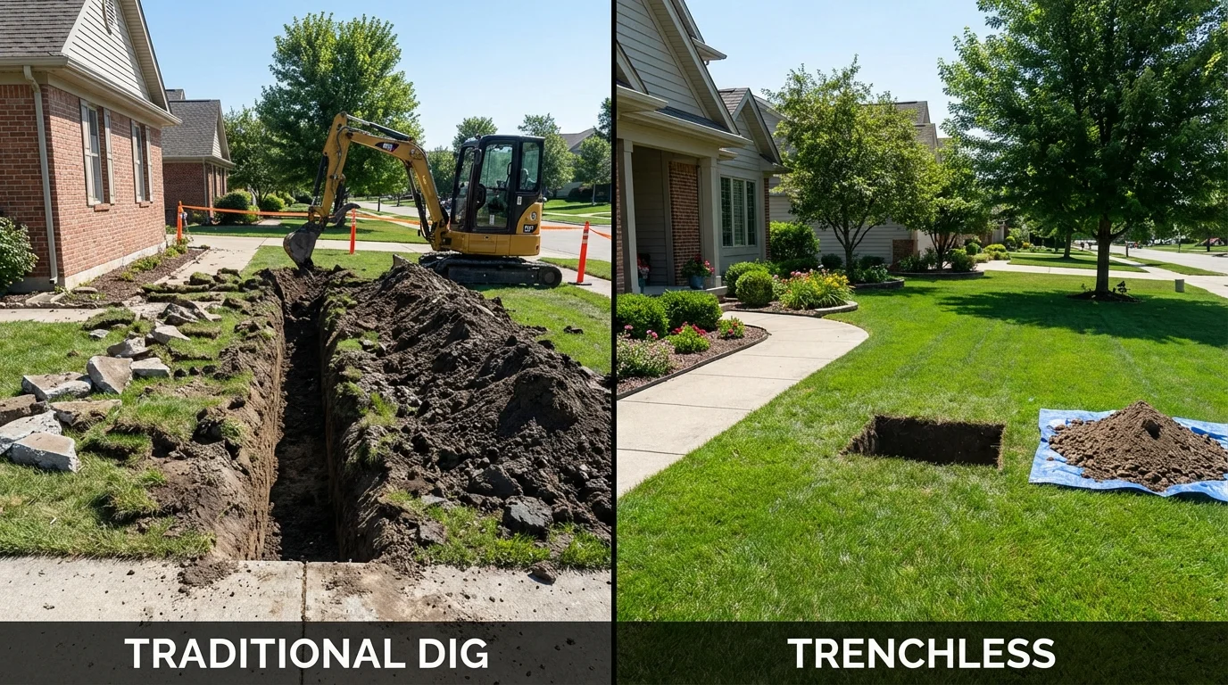 Trenchless sewer repair with minimal yard damage versus traditional excavation in Caryville, TN